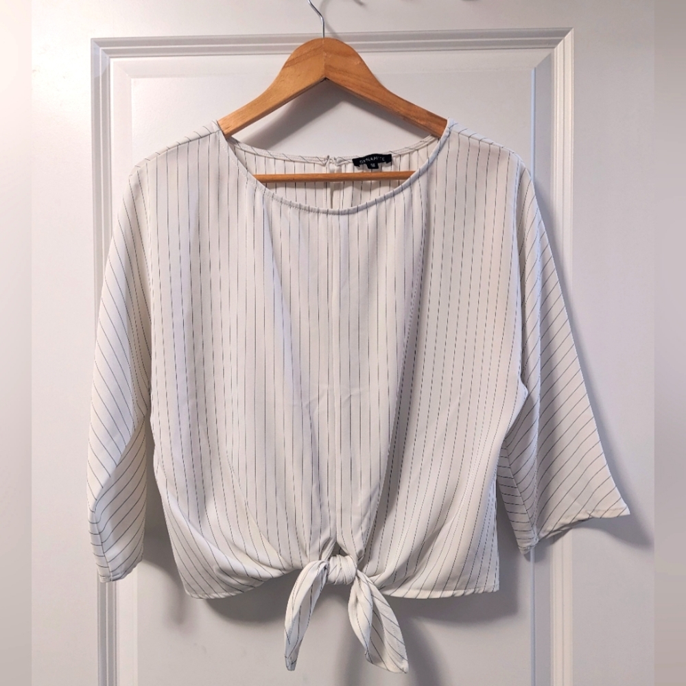 Dynamite Striped Tie Front Top